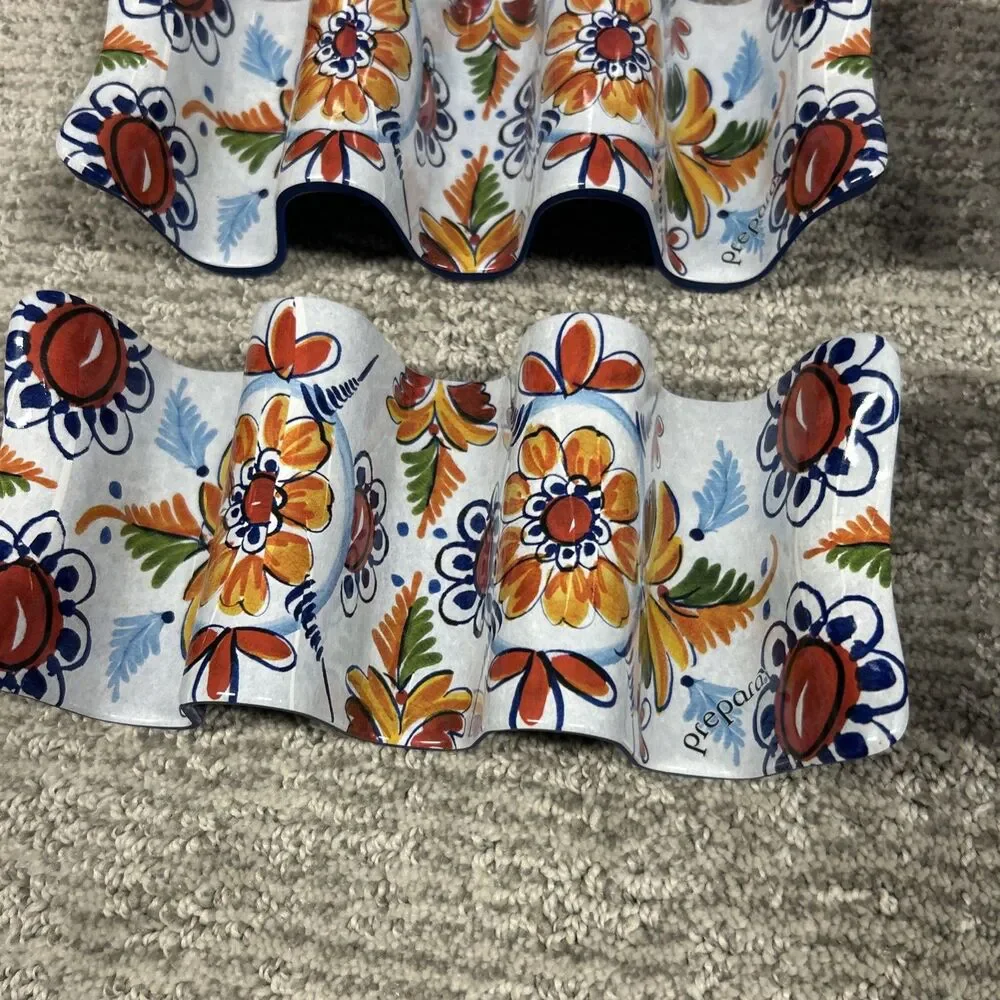 Prepara Taco Holder Yellow Red Set Floral Fiesta 3 Section Serving Tray Melamine